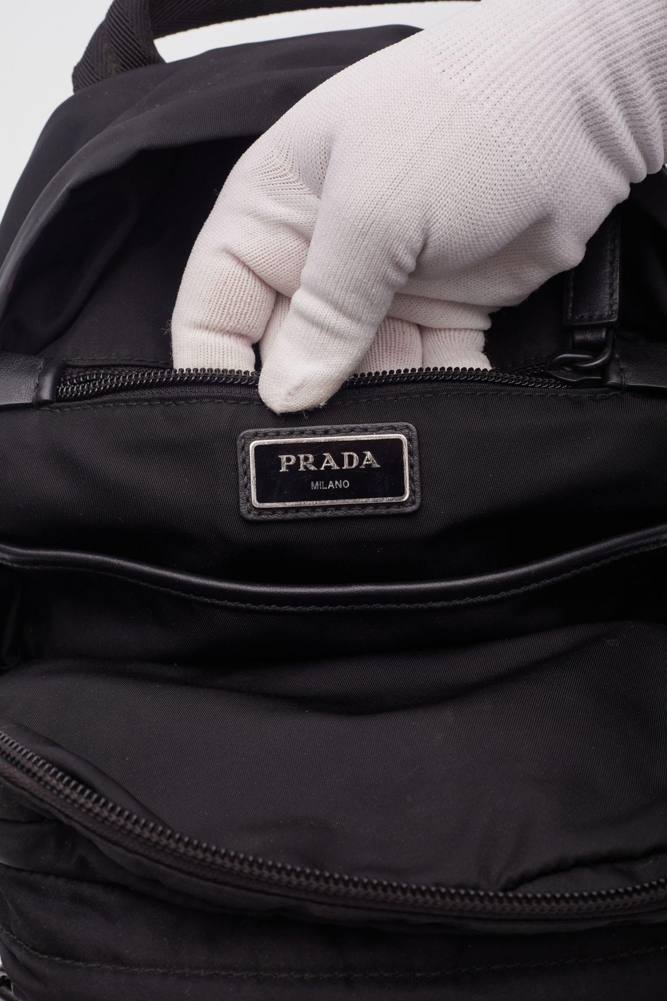 Prada Leather & Tessuto Nylon Black Blue Sling Backpack For Sale 4