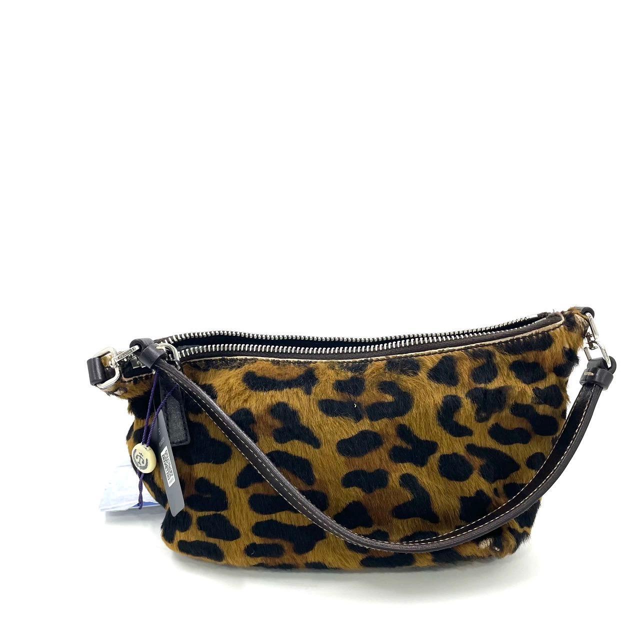 Nero Prada Leopard Print Pony-style Calfskin Mini Clutch in vendita