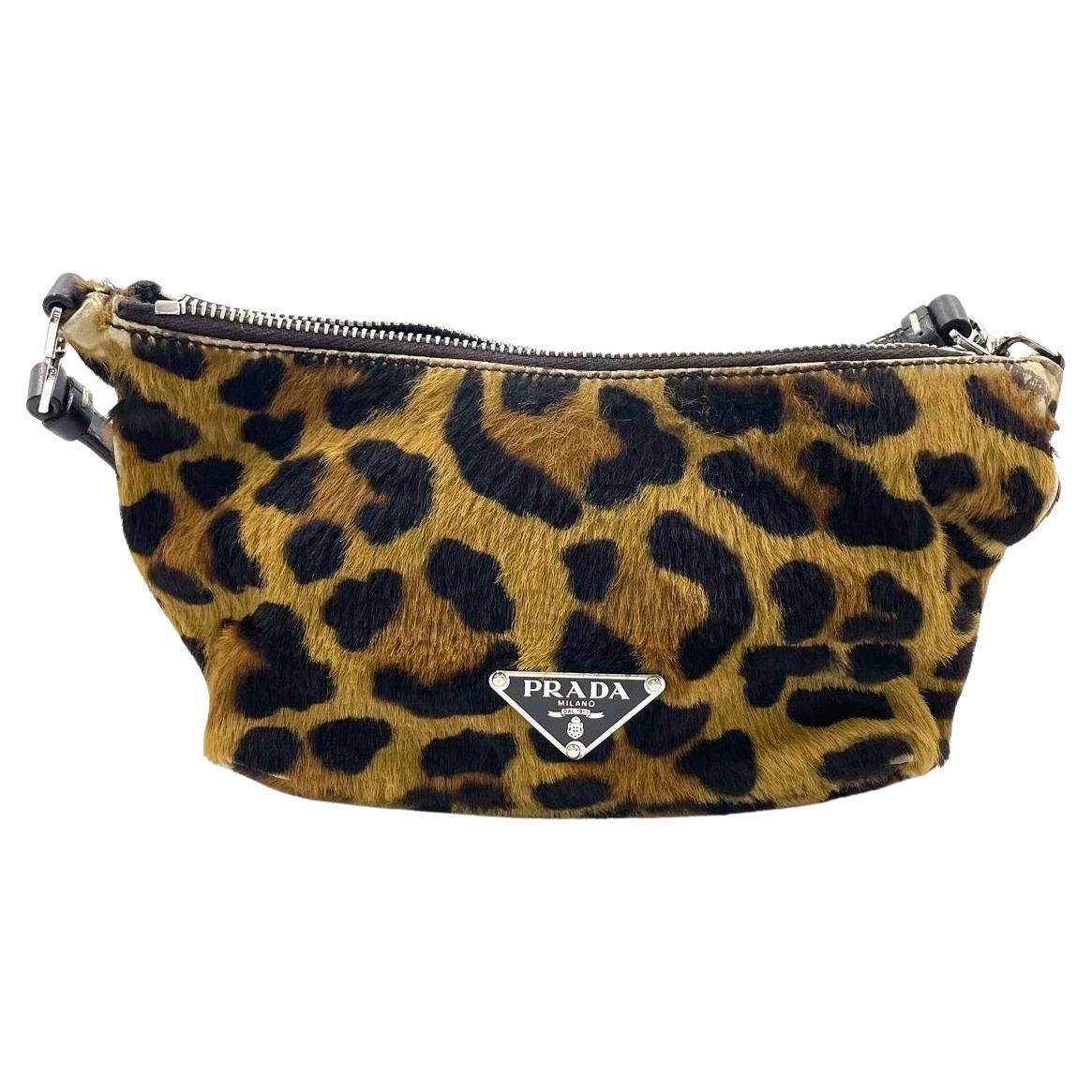 Prada Leopard Print Pony-style Calfskin Mini Clutch