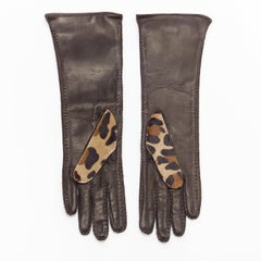 PRADA leopard print ponyhair leather mid length gloves Sz6.5