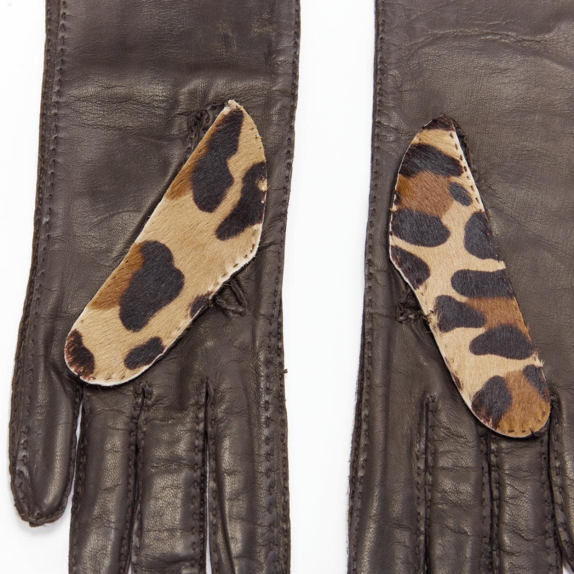 Women's PRADA leopard print ponyhair leather mid length gloves Sz6.5