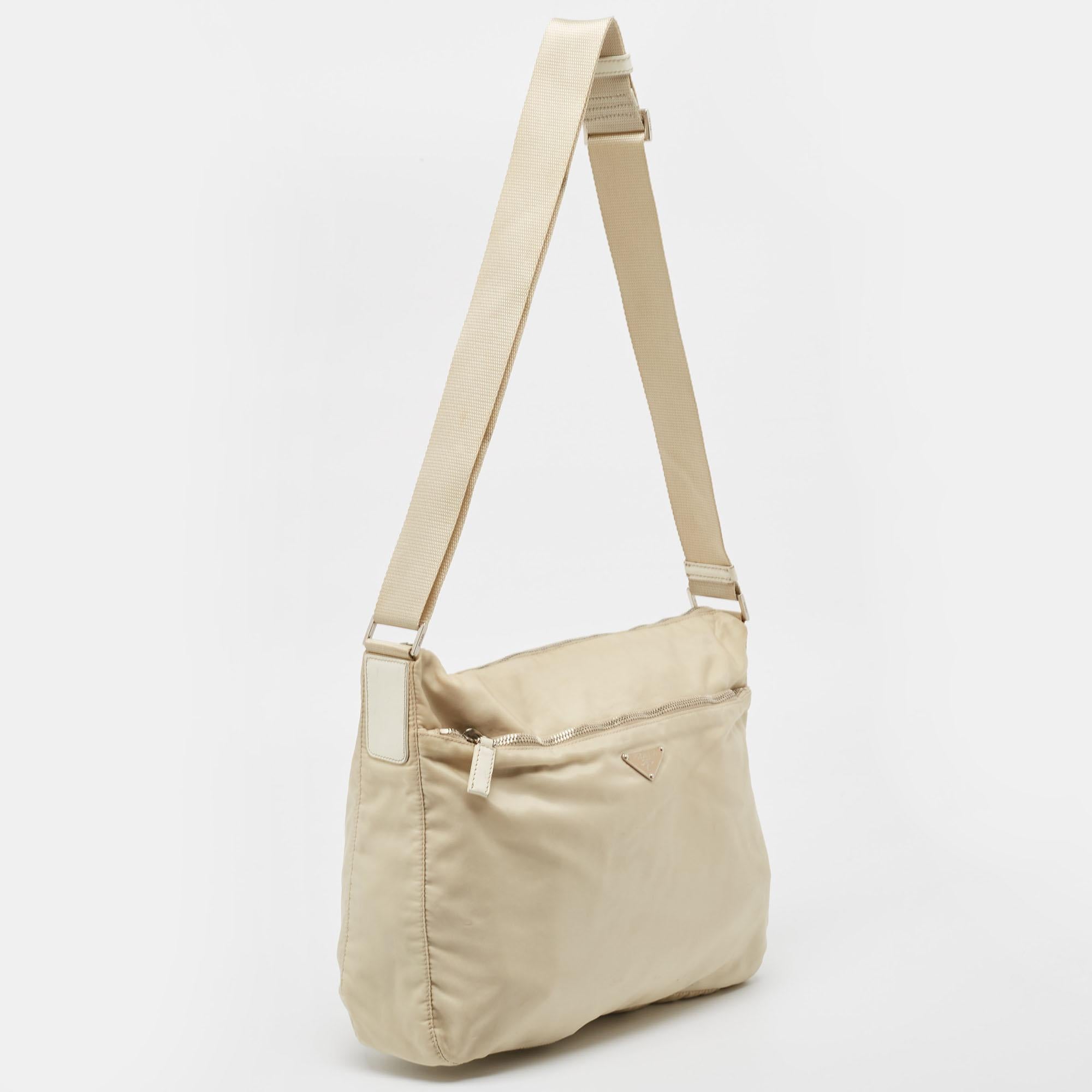 Men's Prada Light Beige Nylon Messenger Bag For Sale