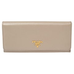 Prada Light Beige Saffiano Lux Leather Flap Continental Wallet