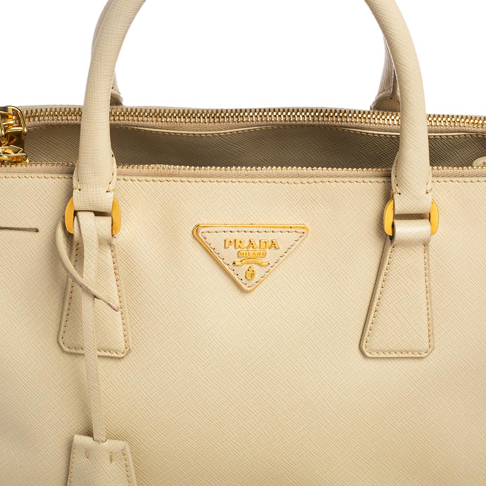 Prada Light Beige Saffiano Lux Leather Small Double Zip Tote 2