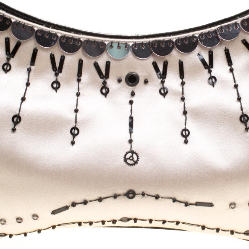 Prada Light Beige Satin Embroidered Shoulder Bag 3