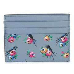 Prada Light Blue Astral Swallow Saffiano Card Holder