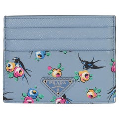 Prada Light Blue Astral Swallow Saffiano Card Holder