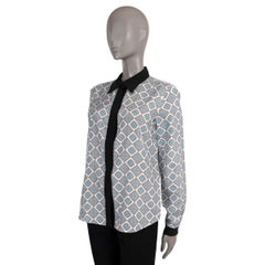 PRADA light blue black white silk GEOMETRIC SPECIAL EDITION Blouse Shirt 42 M
