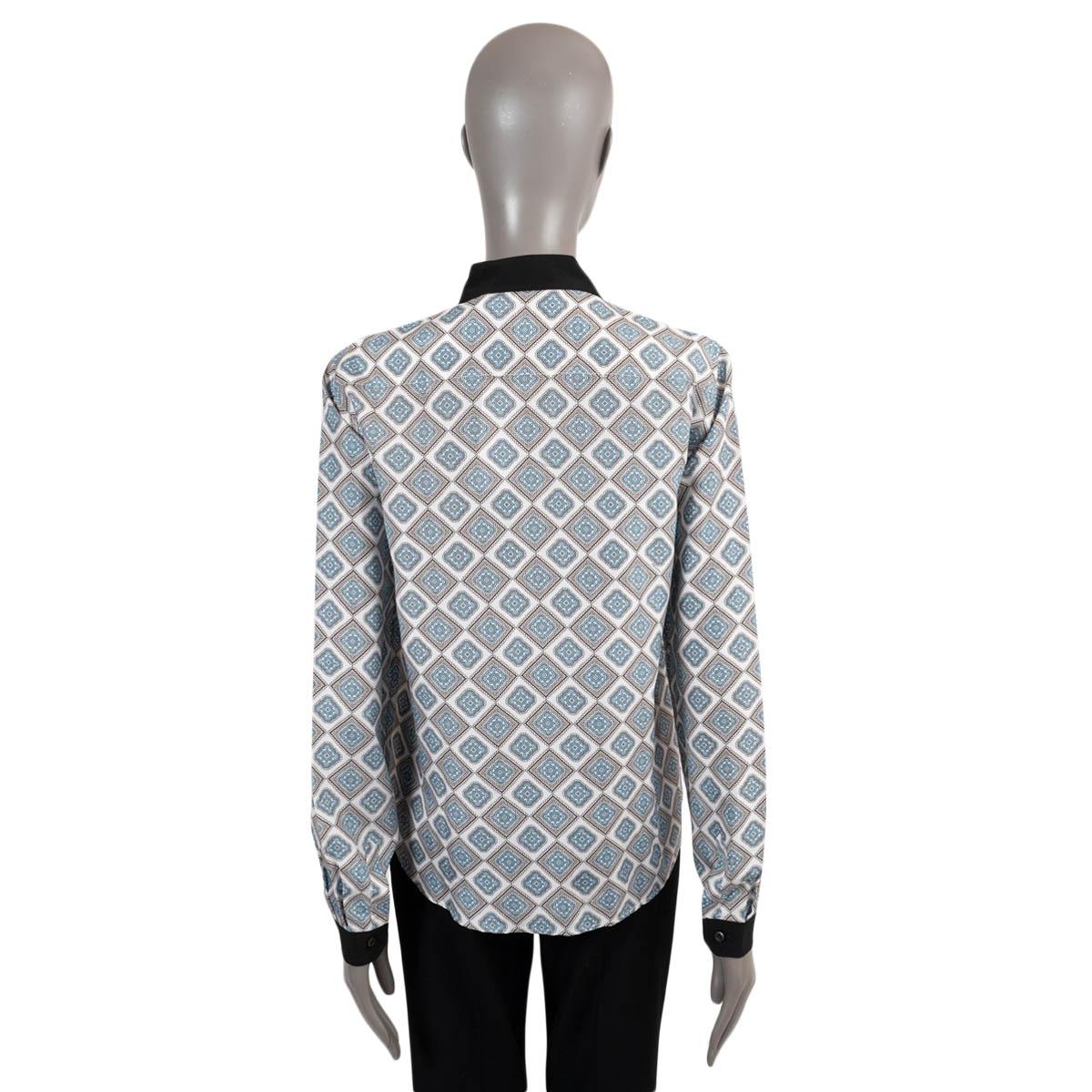 Gray PRADA light blue black white silk GEOMETRIC SPECIAL EDITION Blouse Shirt 42 M For Sale