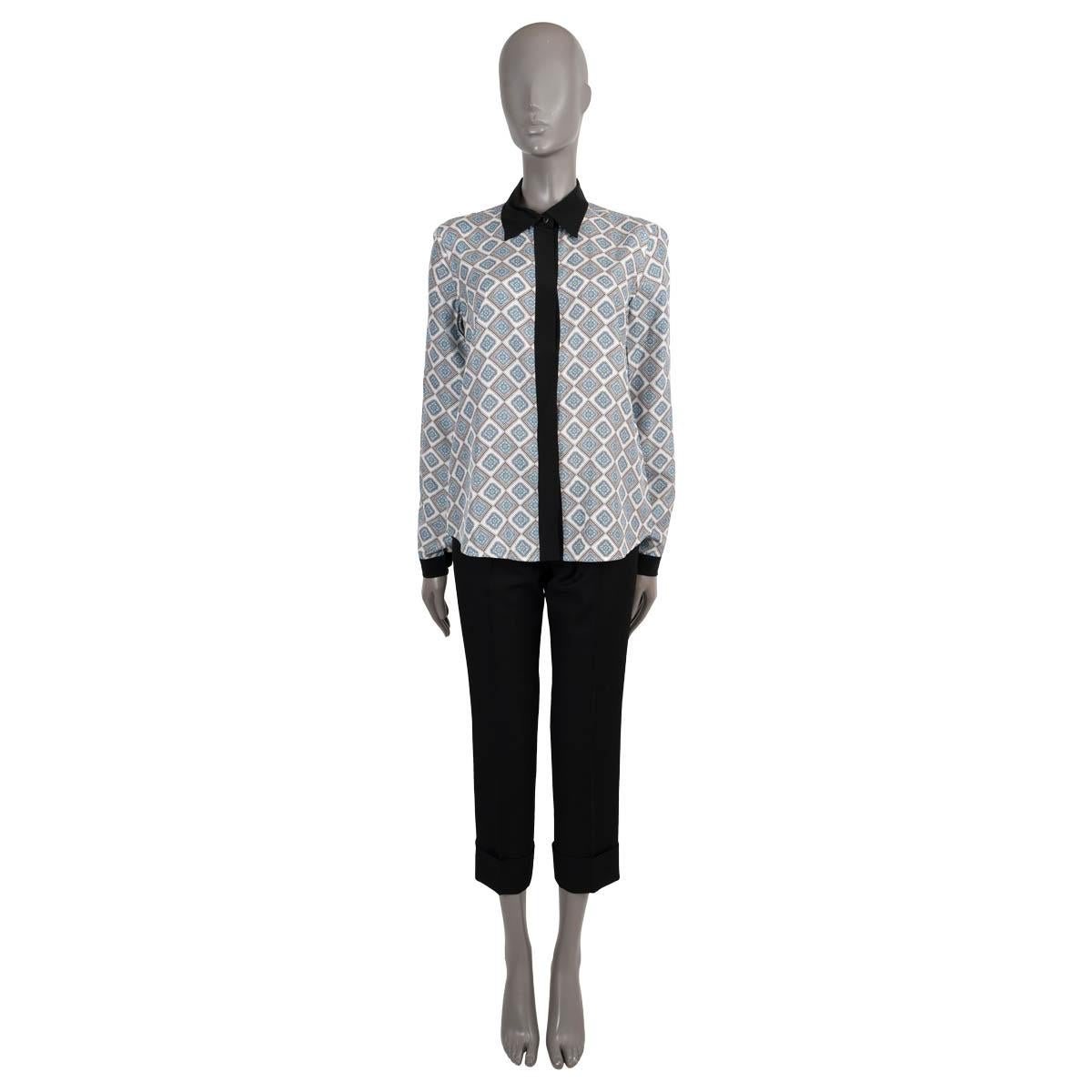 Women's PRADA light blue black white silk GEOMETRIC SPECIAL EDITION Blouse Shirt 42 M For Sale
