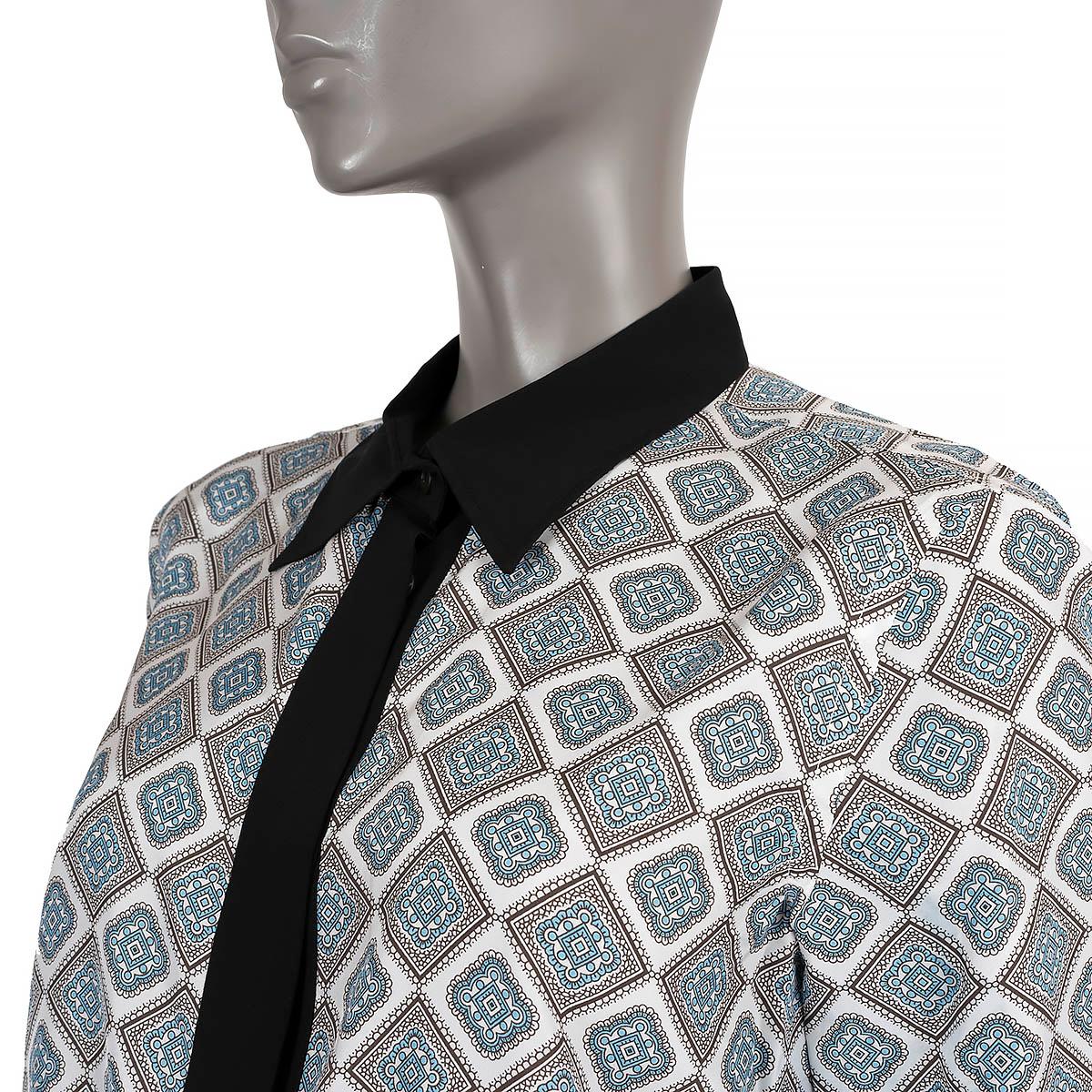 Women's PRADA light blue black white silk GEOMETRIC SPECIAL EDITION Blouse Shirt 42 M For Sale