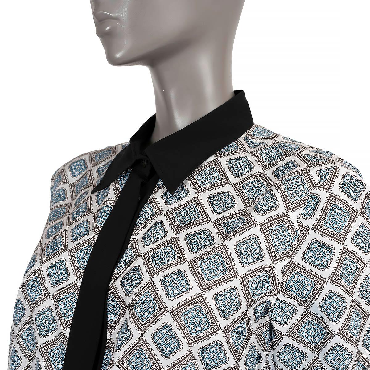 PRADA light blue black white silk GEOMETRIC SPECIAL EDITION Blouse Shirt 42 M For Sale 1