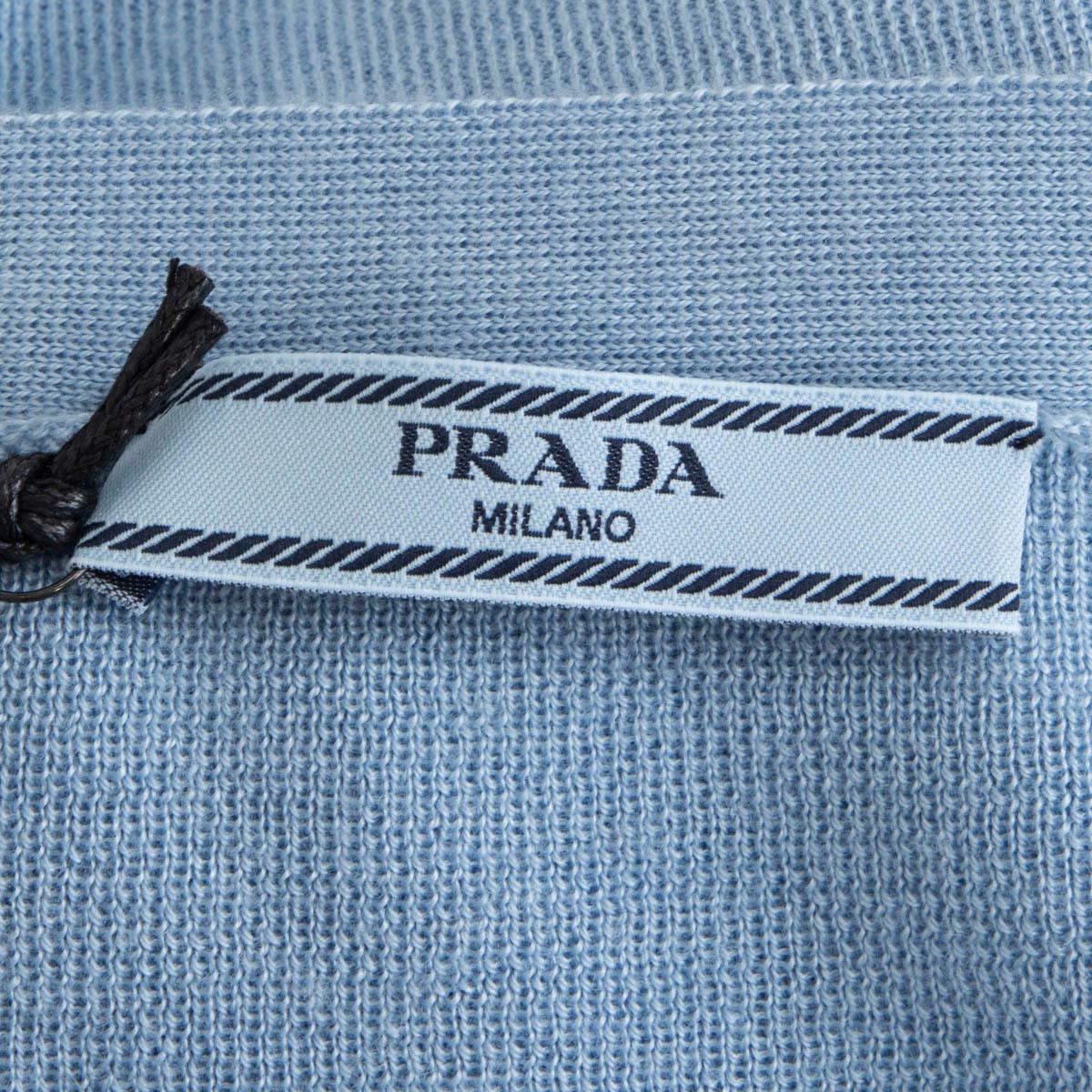 Blue PRADA light blue cashmere silk V-Neck Cardigan Sweater 48 XXL