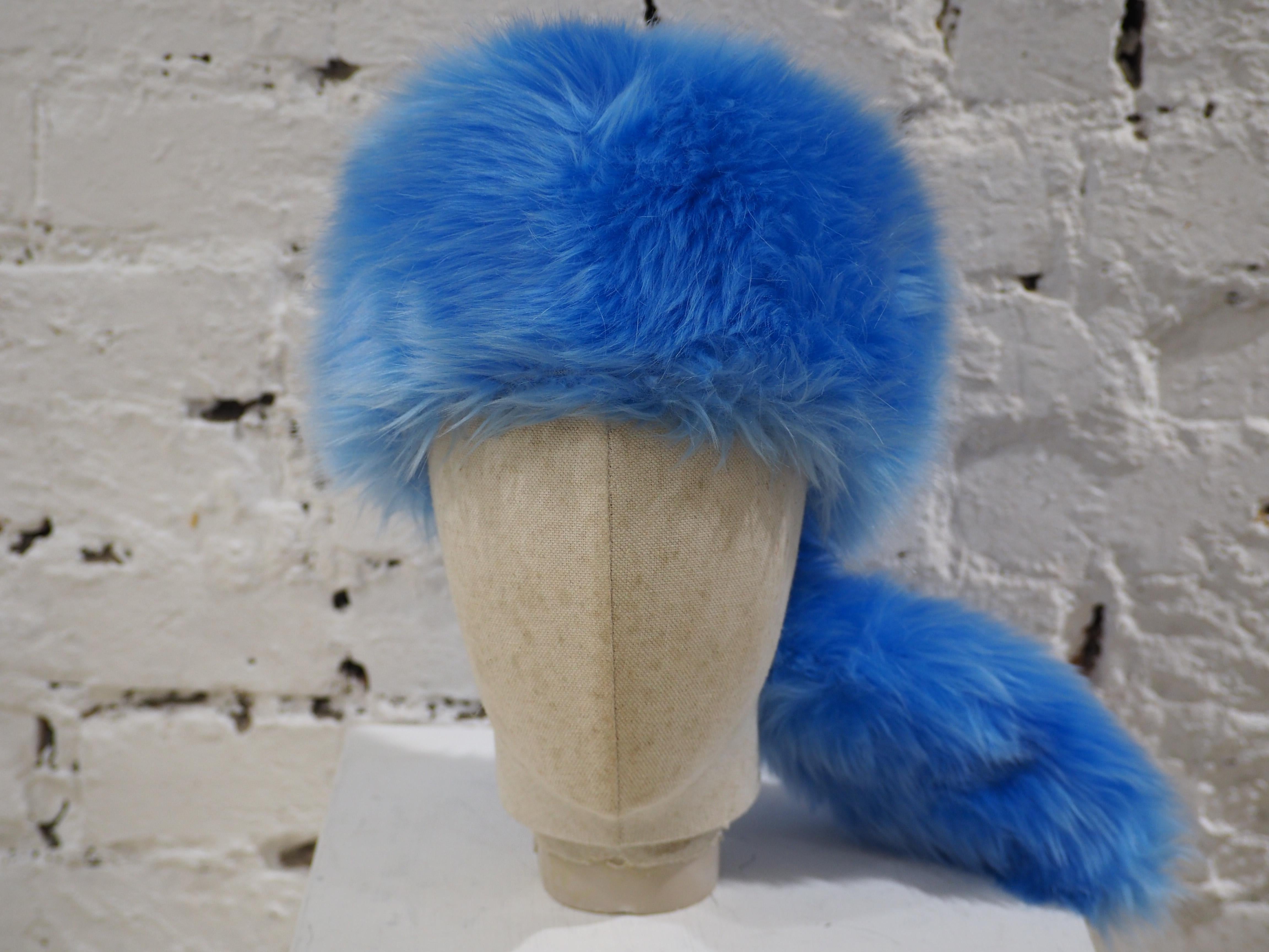 Prada light blue faux fox fur hat NWOT
still with box