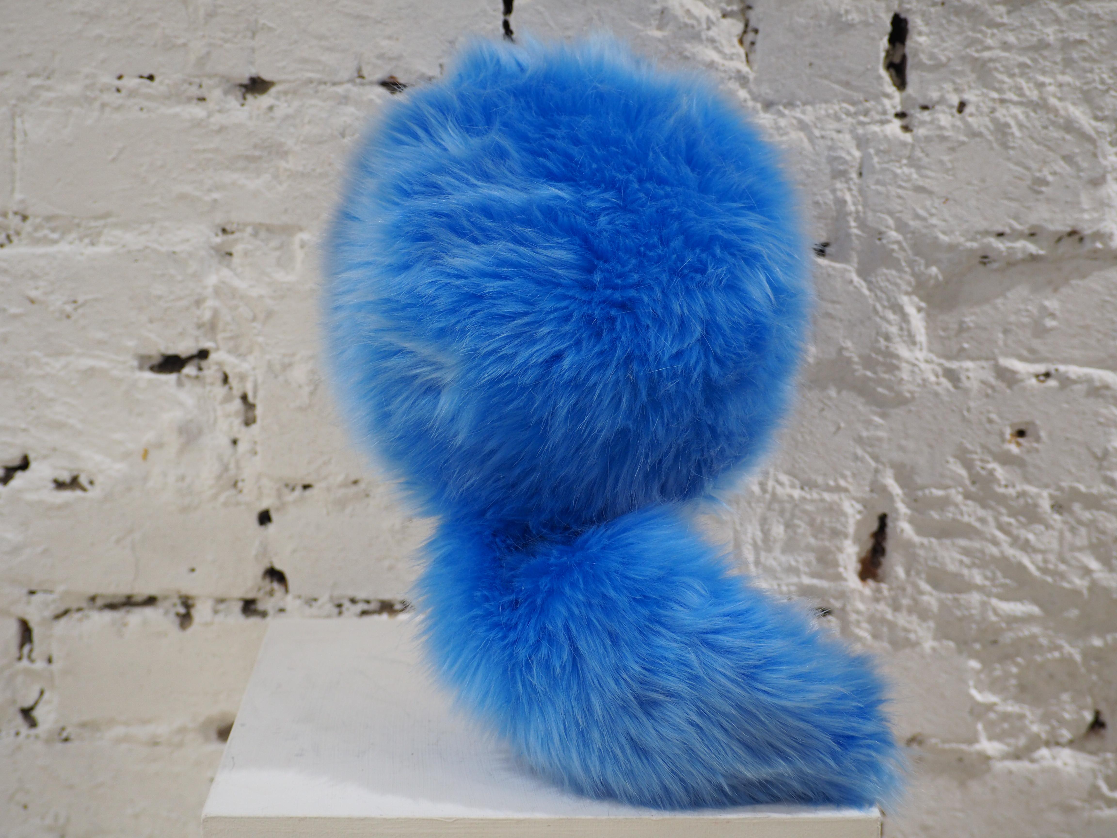 Blue Prada light blue faux fox fur hat NWOT