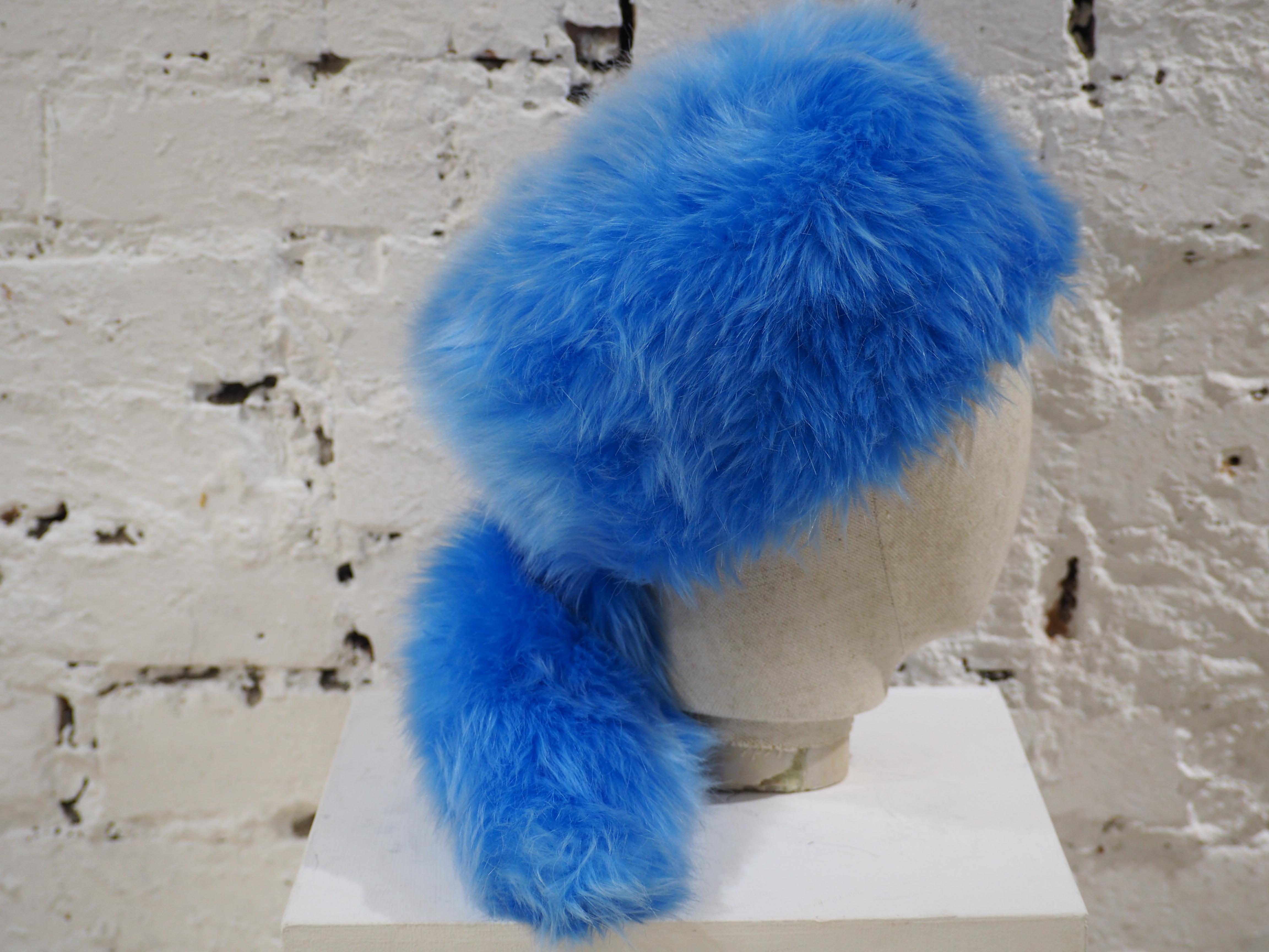 Prada light blue faux fox fur hat NWOT In New Condition In Capri, IT