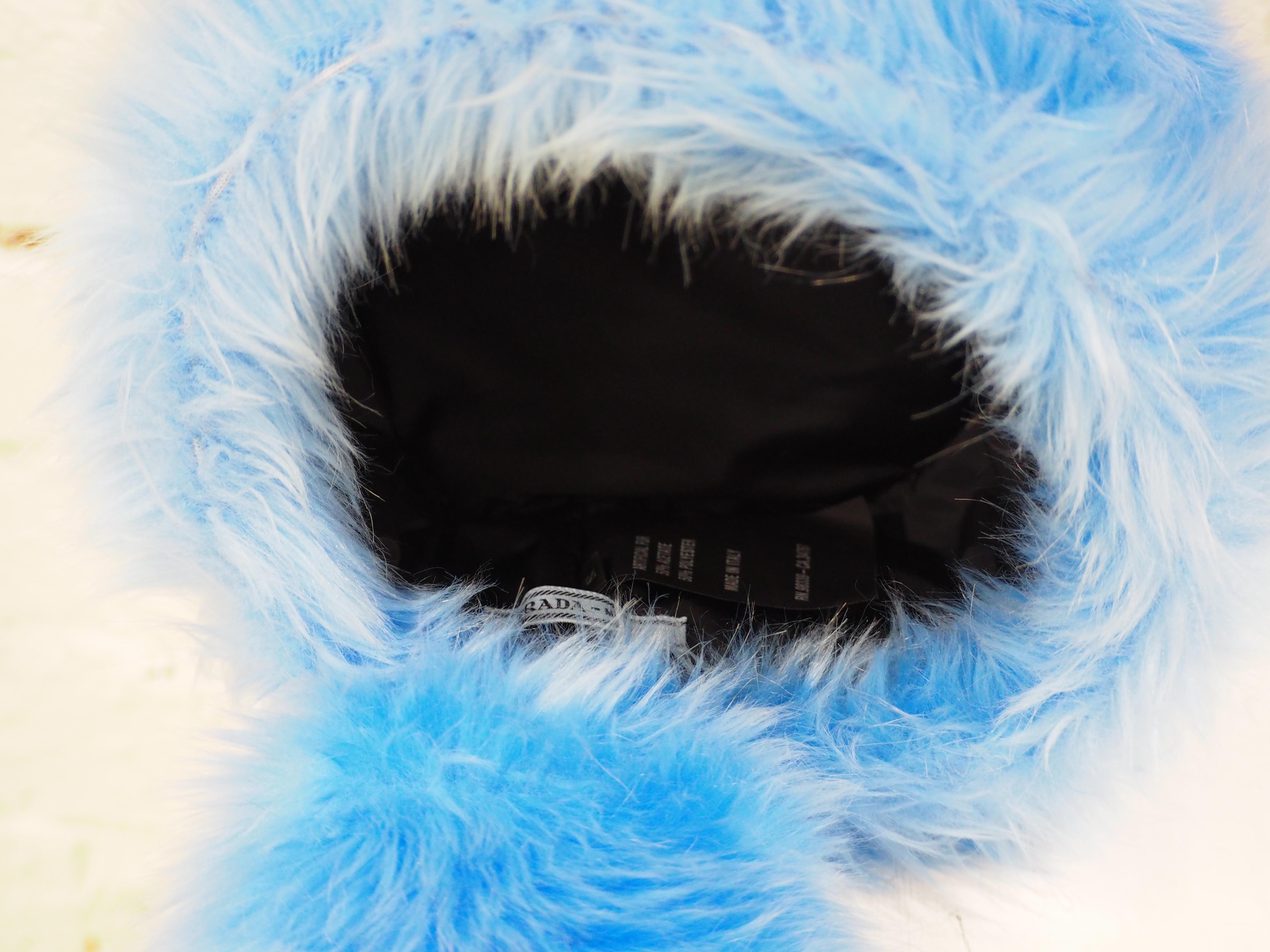 Prada light blue faux fox fur hat NWOT 1