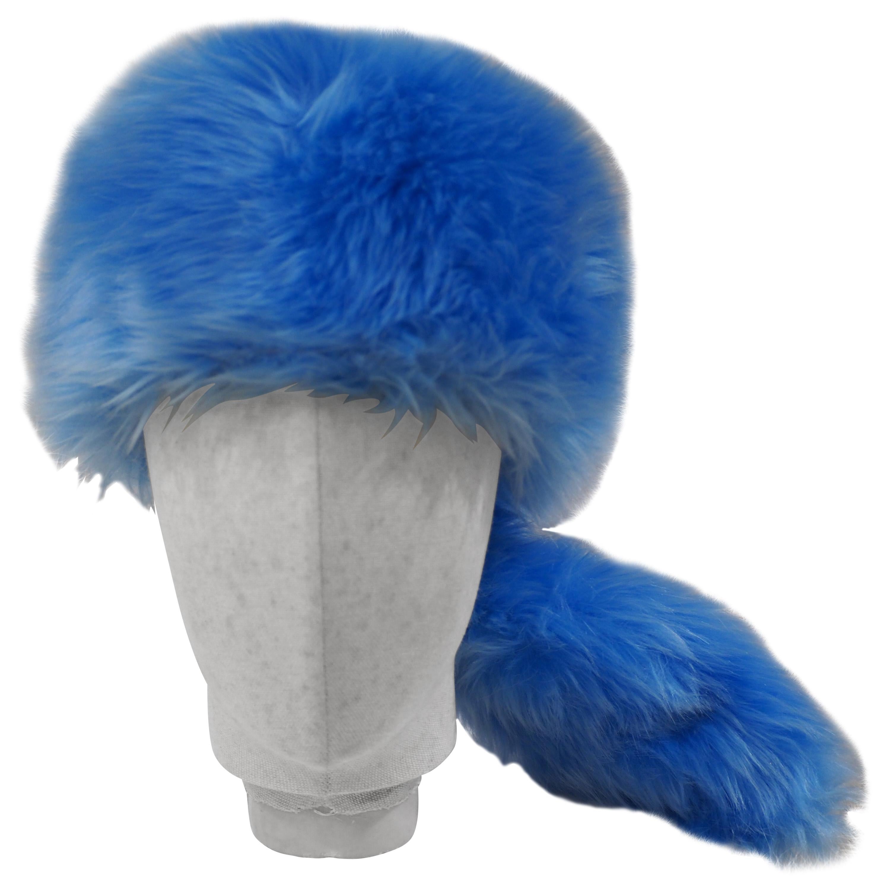 Prada light blue faux fox fur hat NWOT