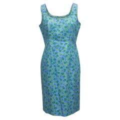 Prada Light Blue & Green Floral Print Sleeveless Dress