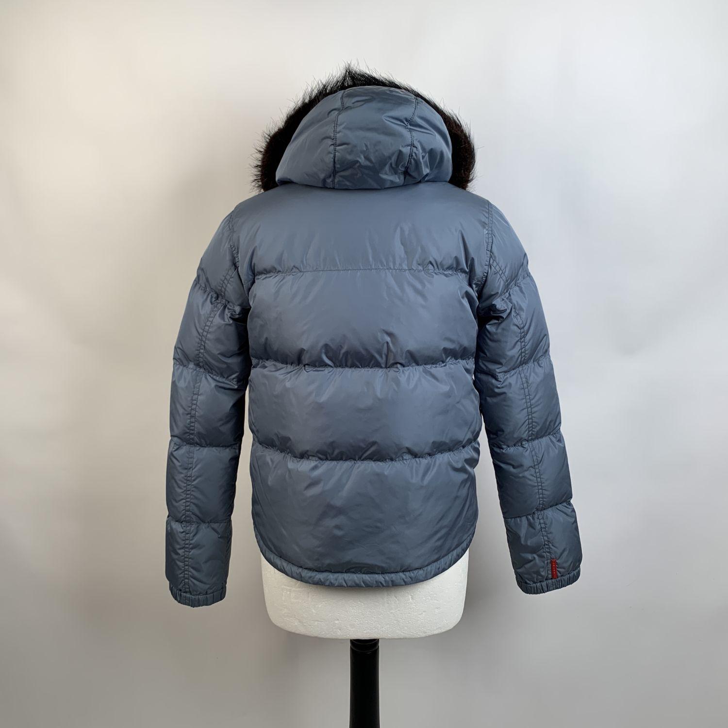 Prada Light Blue Hooded Down Jacket Art. 280721 Size 40 In Excellent Condition In Rome, Rome