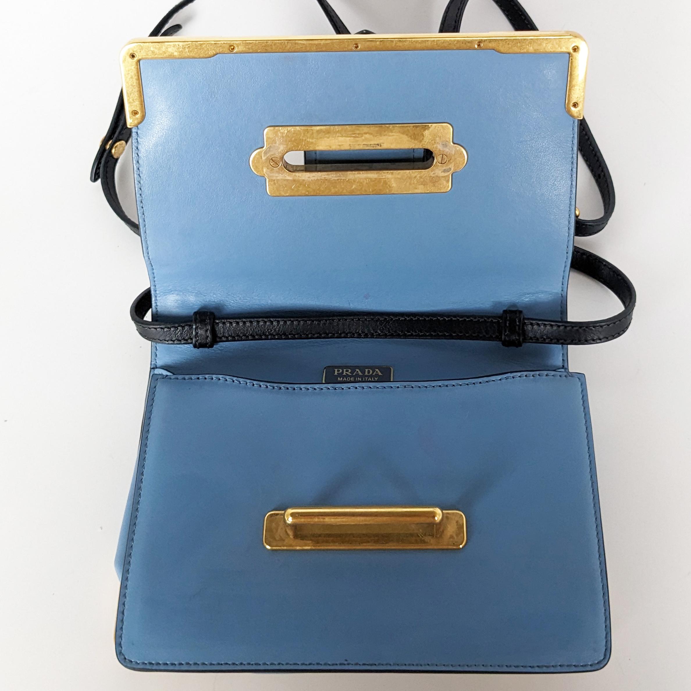 Prada Light Blue Leather Astrology Small Cahier Crossbody In Good Condition In Denver, CO