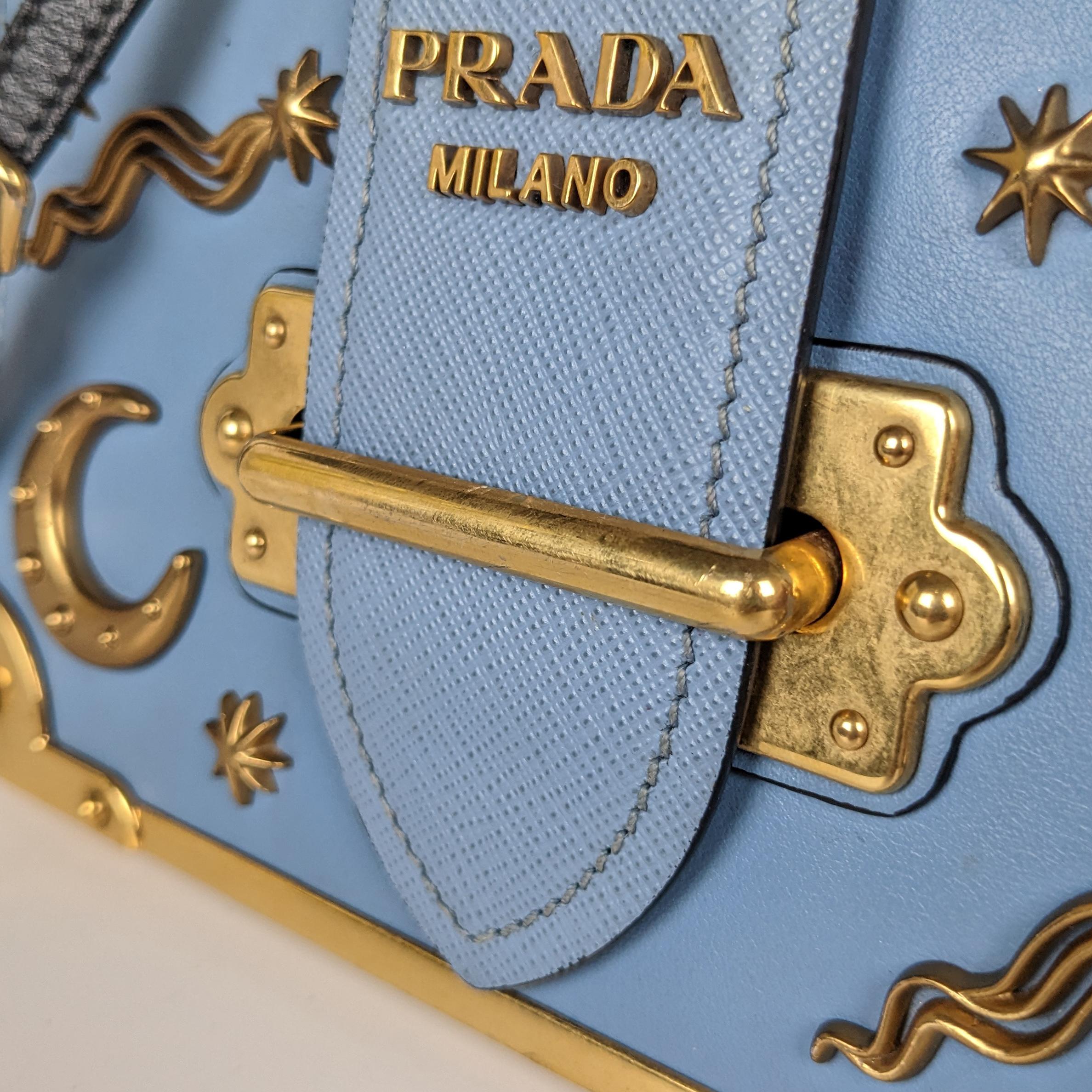 Women's Prada Light Blue Leather Astrology Small Cahier Crossbody
