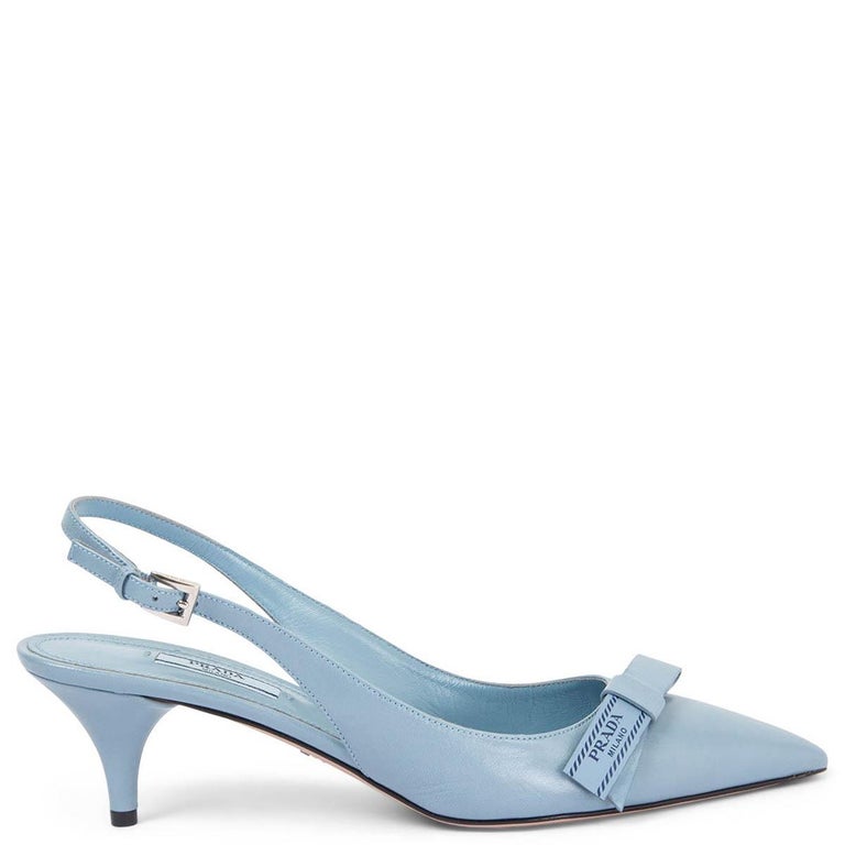 PRADA light blue leather BOW POINTED TOE SLINGBACKS Pumps Shoes 40 For
