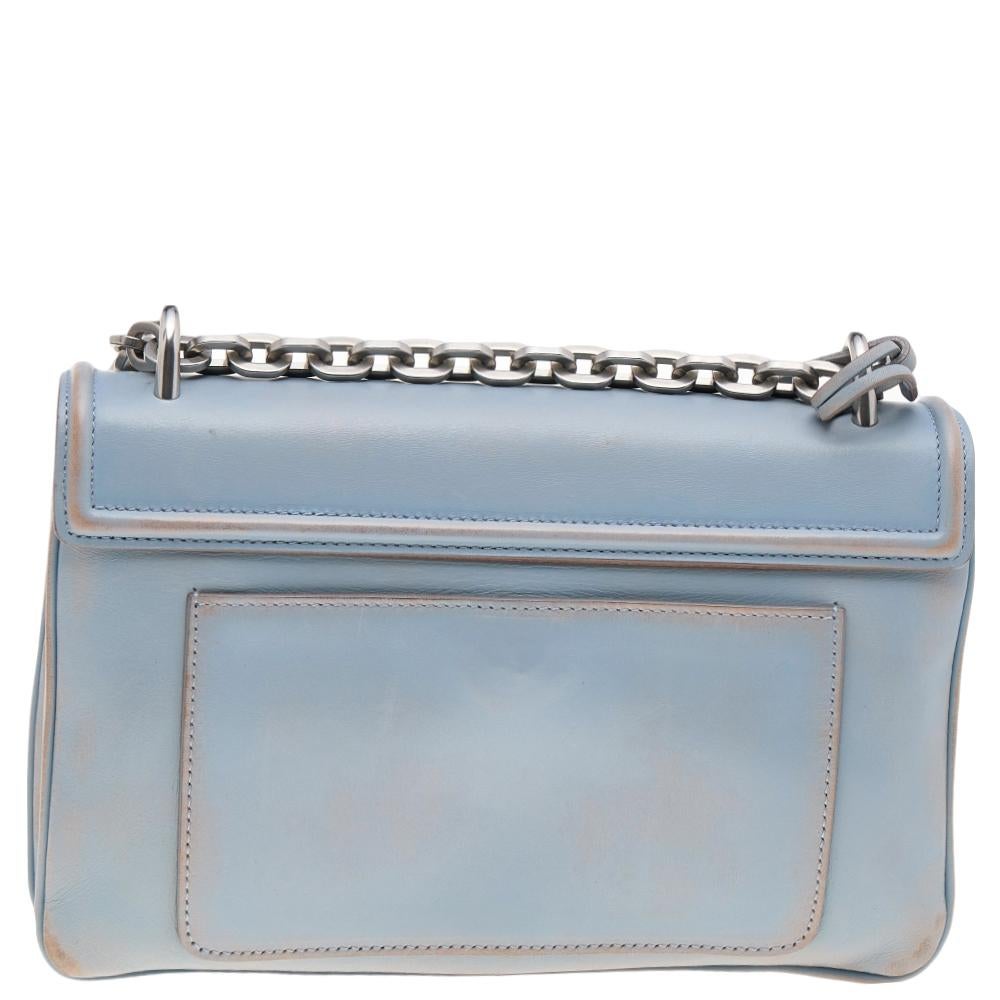 Prada Light Blue Leather Metal Closure Shoulder Bag 2