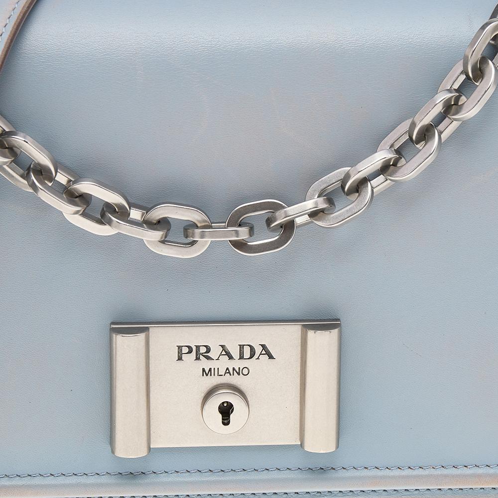 Gray Prada Light Blue Leather Metal Closure Shoulder Bag