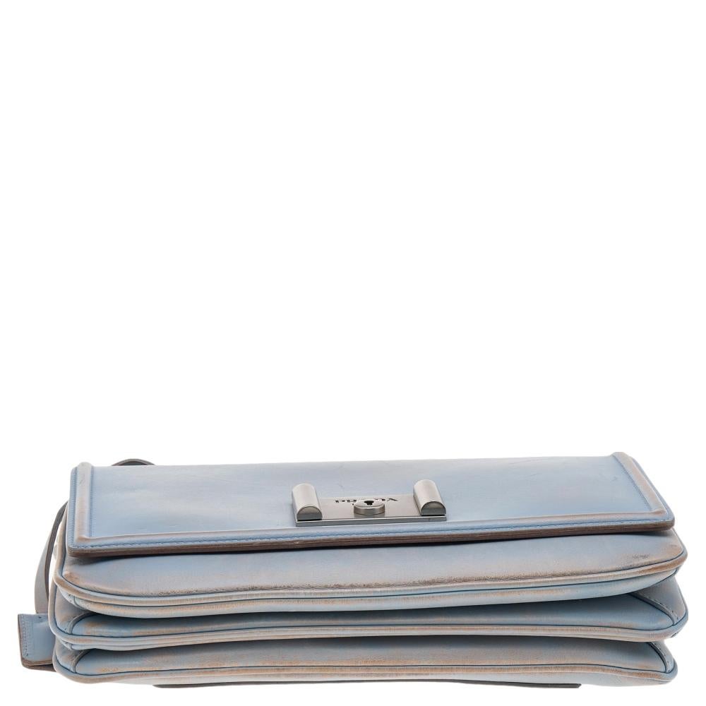 Women's Prada Light Blue Leather Metal Closure Shoulder Bag