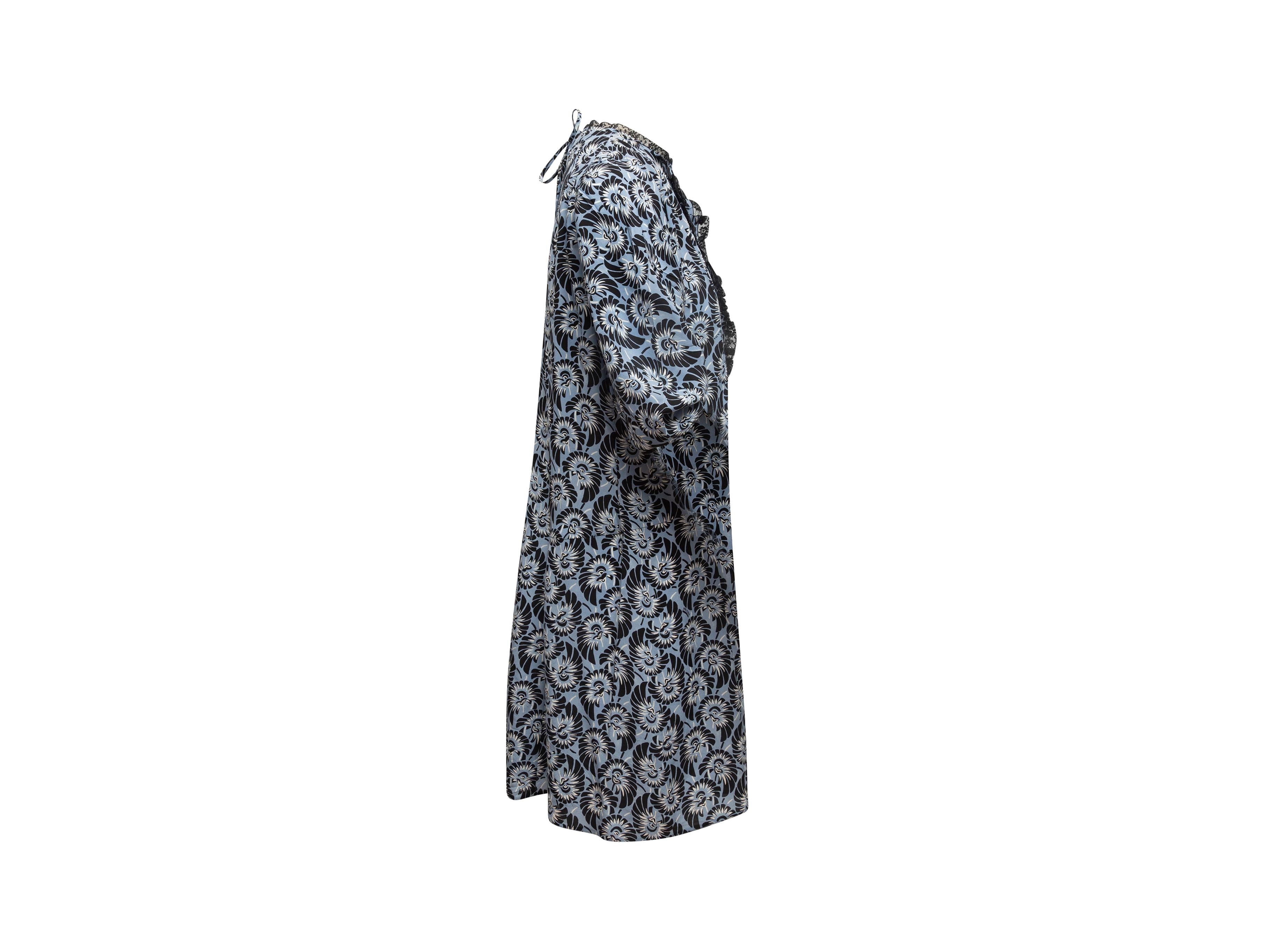 Black Prada Light Blue & Multicolor Silk Floral Print Dress