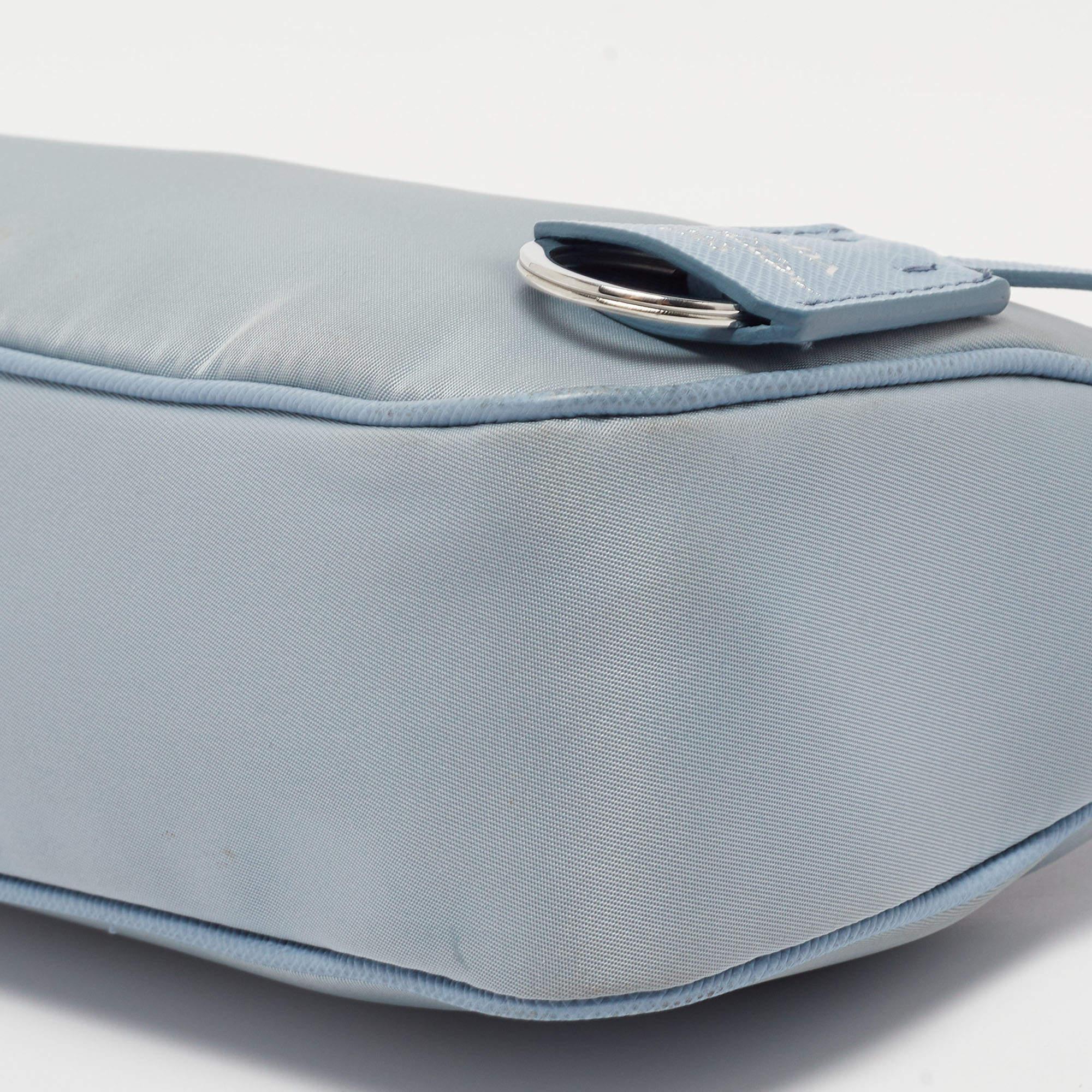 Prada Light Blue Nylon and Leather Re-Edition 2005 Baguette Bag 6