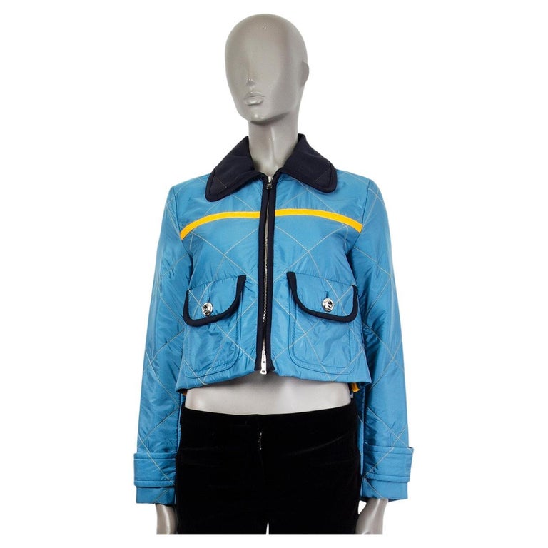 PRADA light blue nylon QUILTED CROPPE Jacket 40 S For Sale at 1stDibs
