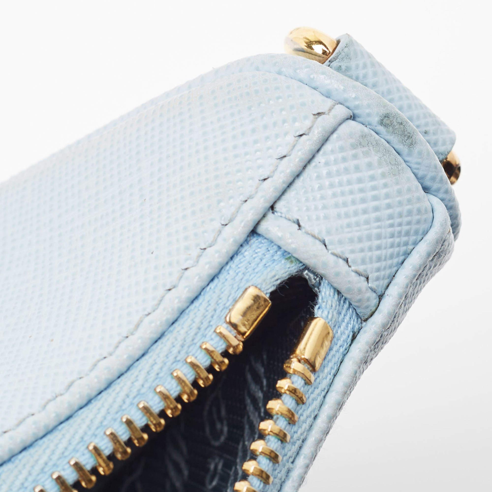 Prada Light Blue Saffiano Leather Triangle Shoulder Bag 7