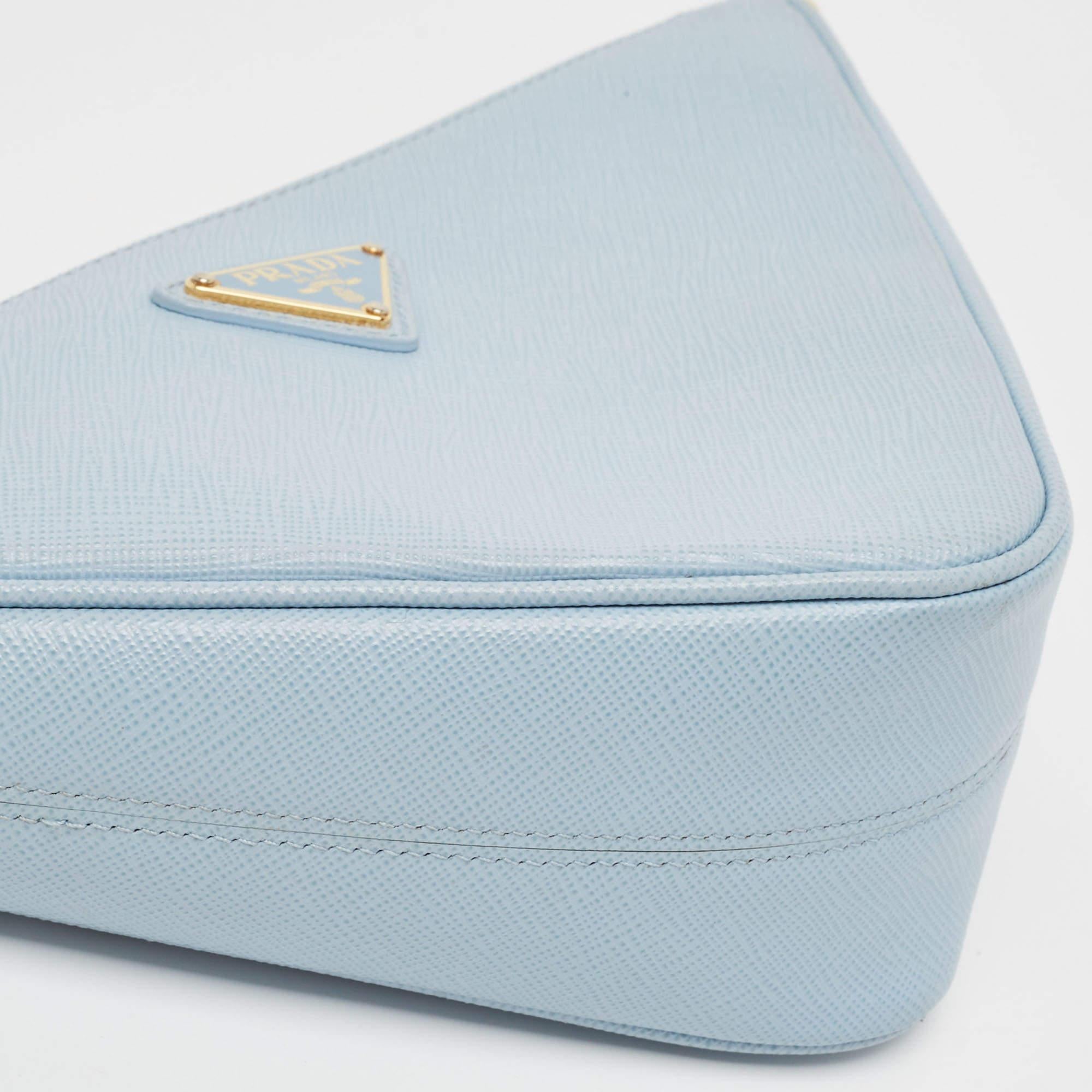 Prada Light Blue Saffiano Leather Triangle Shoulder Bag 11