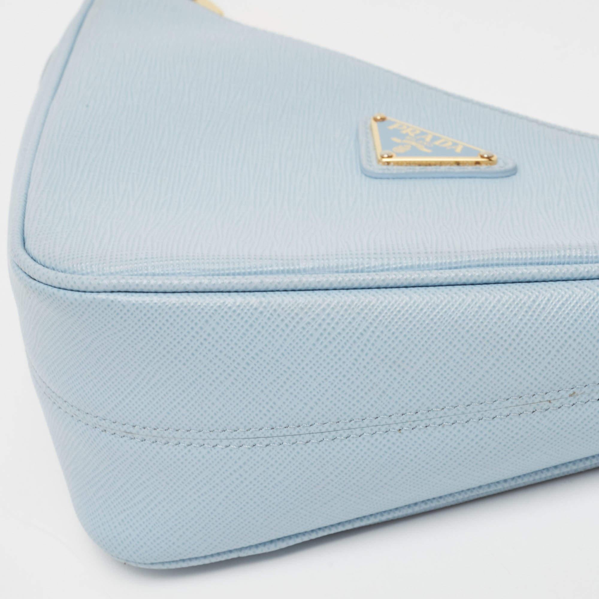 Women's Prada Light Blue Saffiano Leather Triangle Shoulder Bag