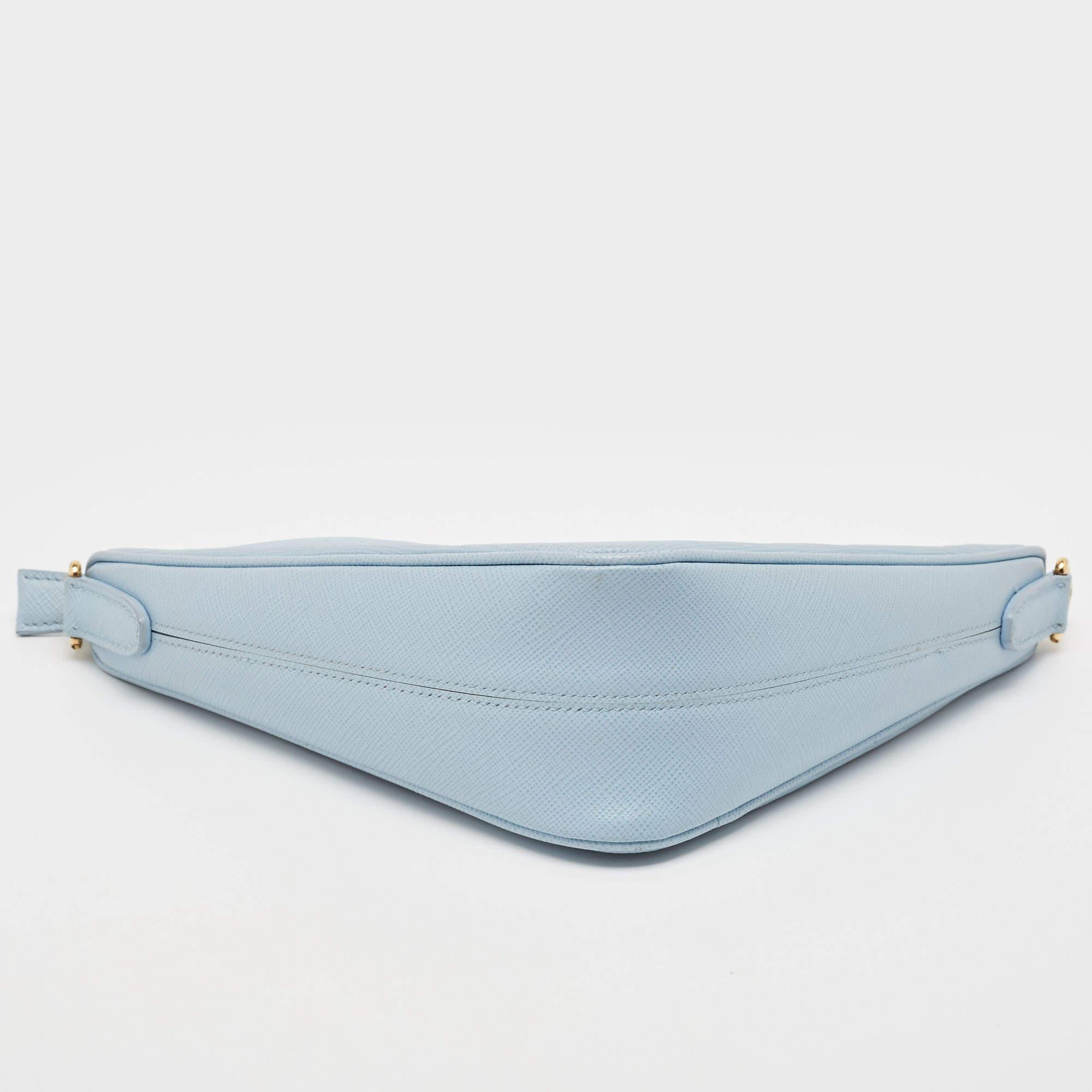 Prada Light Blue Saffiano Leather Triangle Shoulder Bag 1
