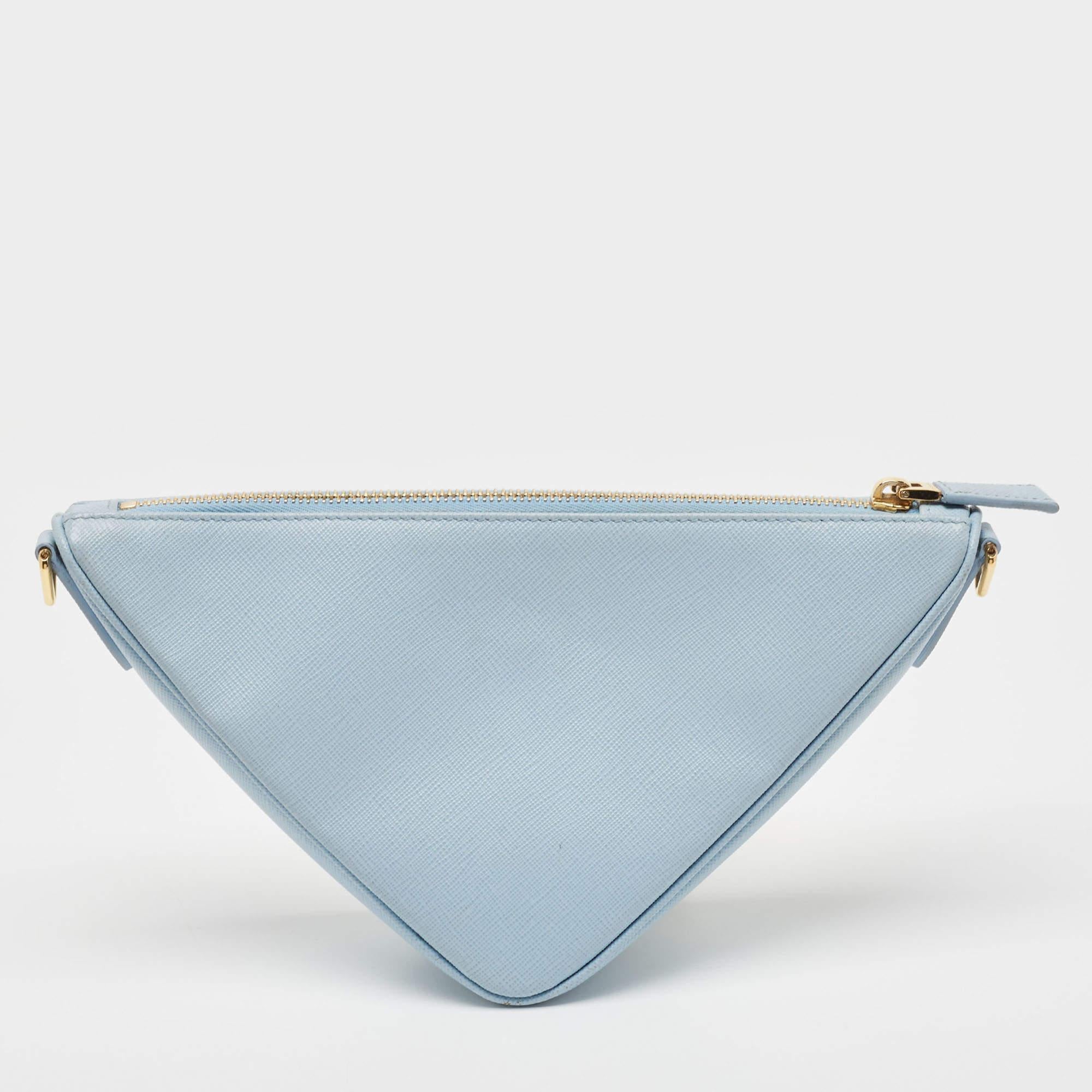 Prada Light Blue Saffiano Leather Triangle Shoulder Bag 2