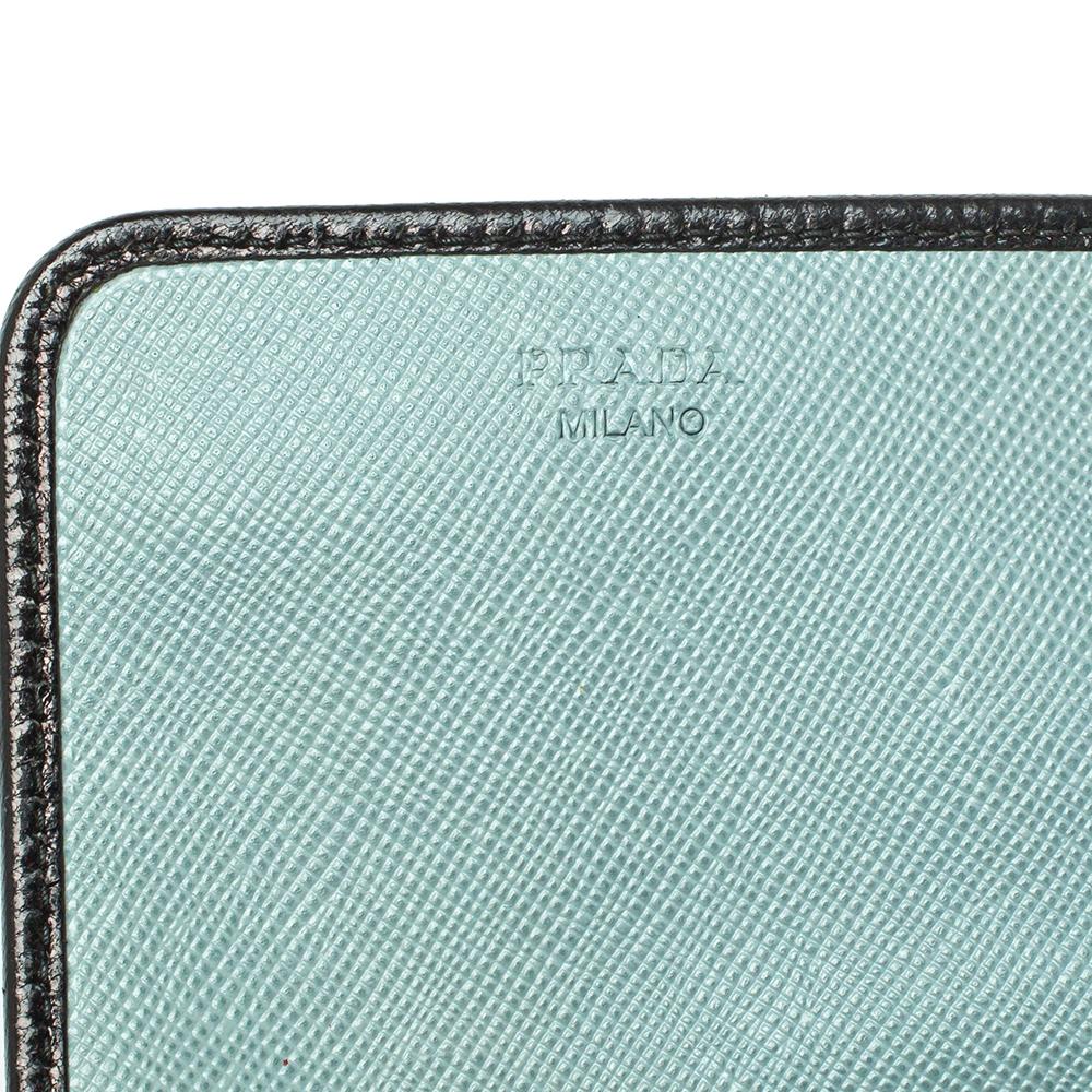 Women's Prada Light Blue Saffiano Leather Turn Lock Continental Wallet