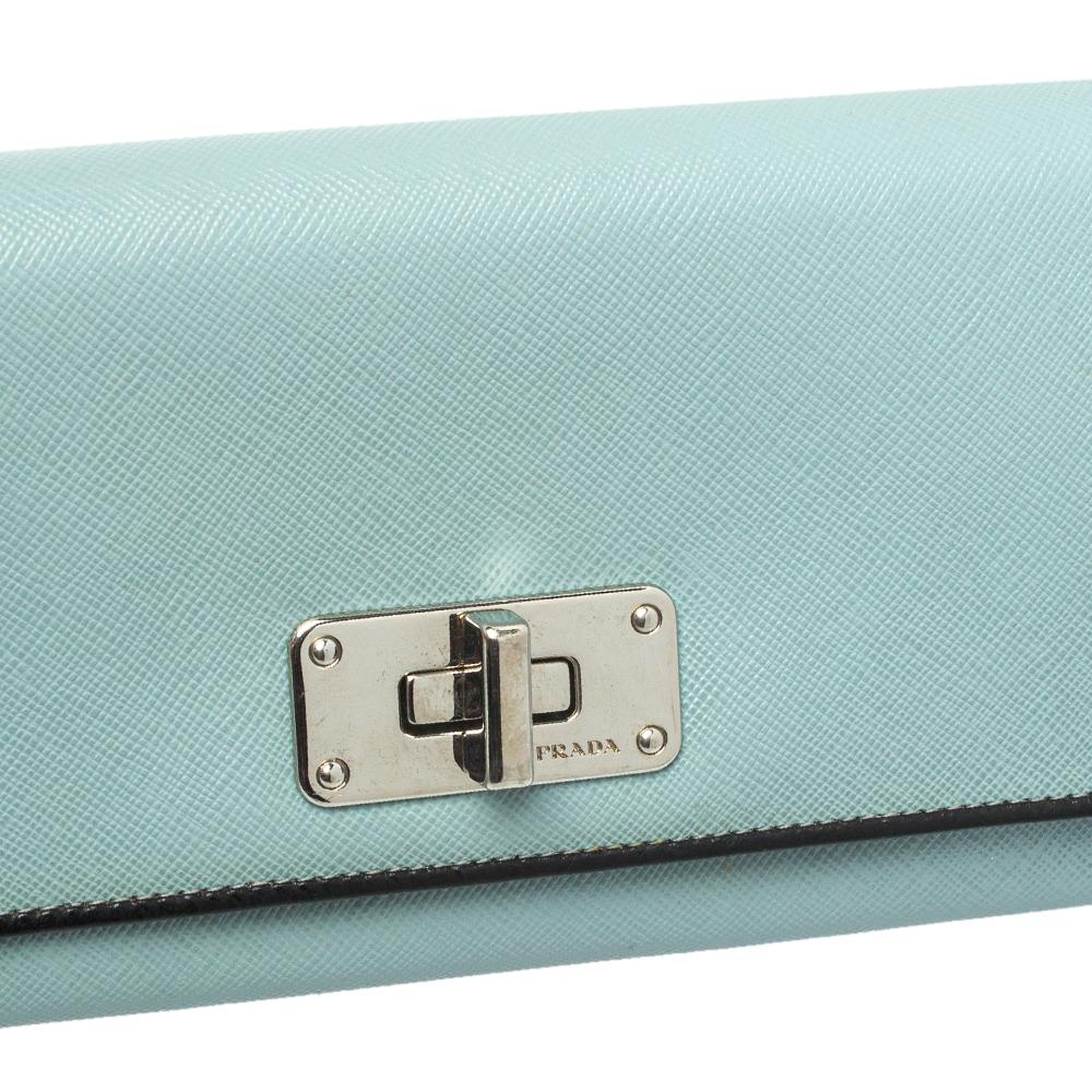 Prada Light Blue Saffiano Leather Turn Lock Continental Wallet 1