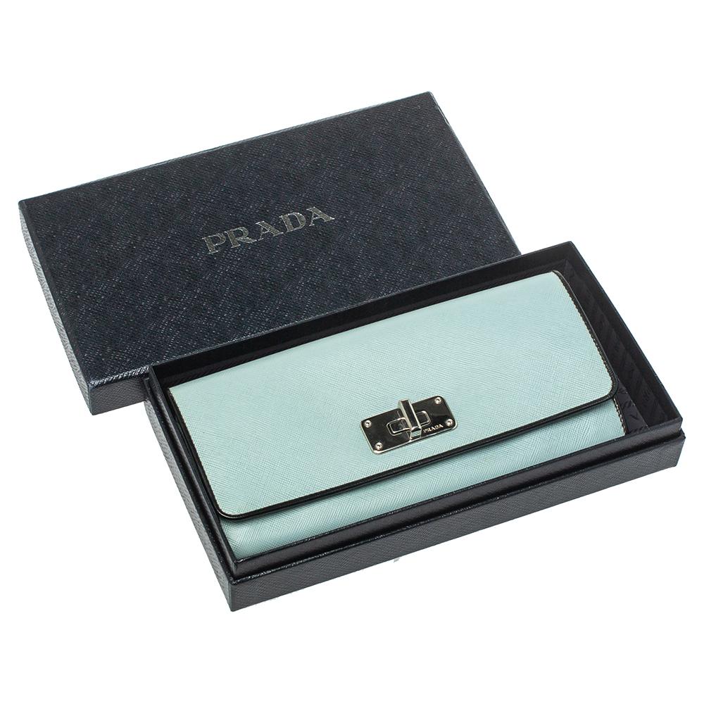 Prada Light Blue Saffiano Leather Turn Lock Continental Wallet 2