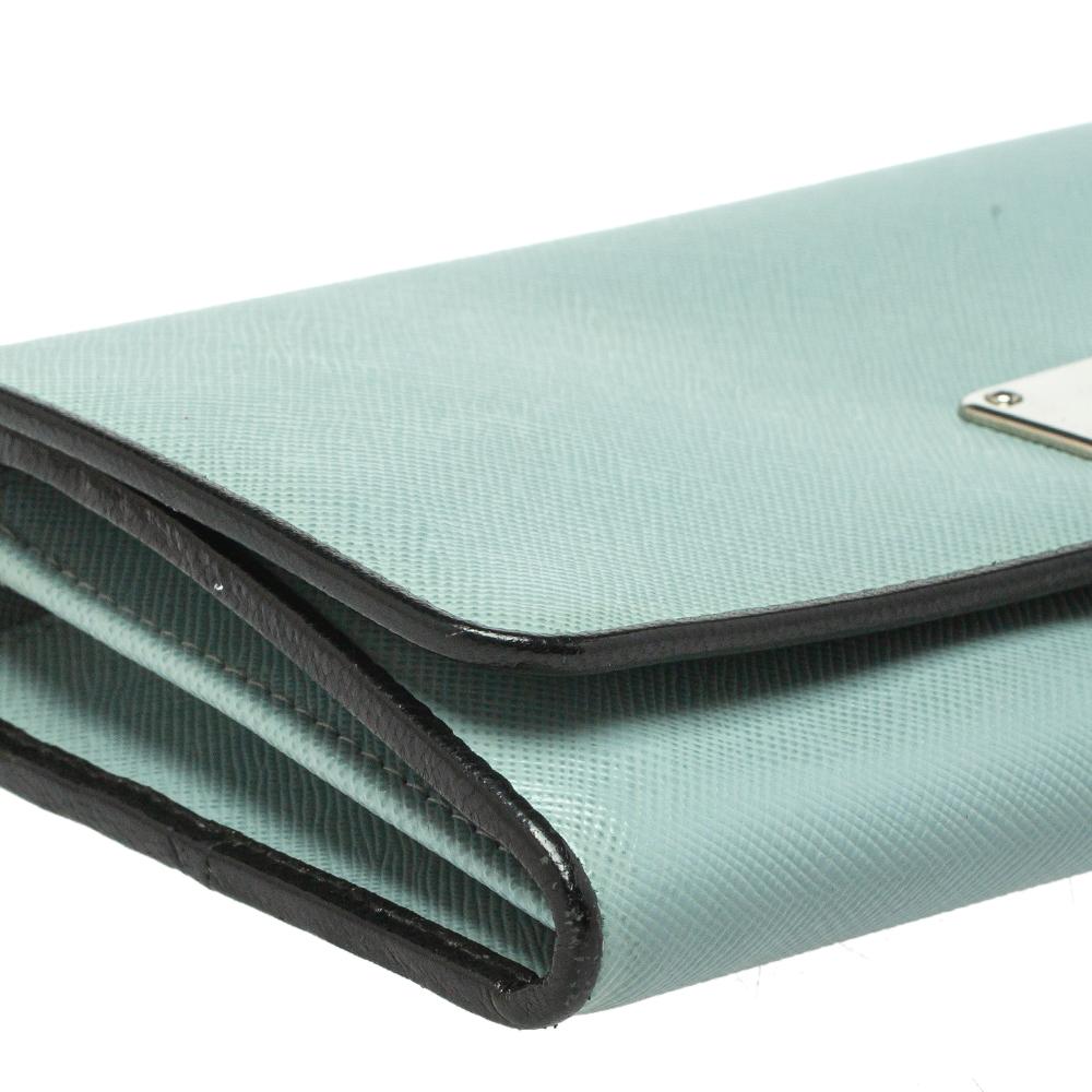 Prada Light Blue Saffiano Leather Turn Lock Continental Wallet 3