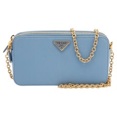 Used Prada Light Blue Saffiano Lux Leather Crossbody Bag