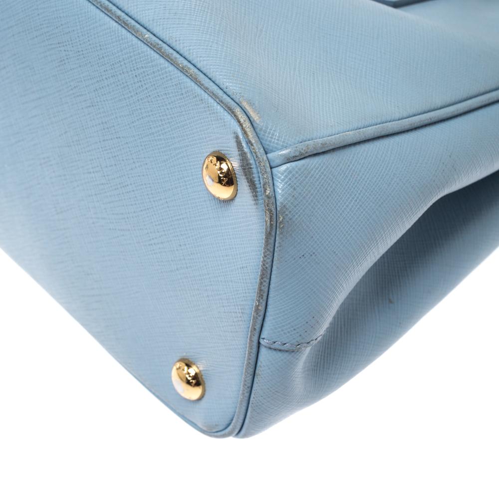 Prada Light Blue Saffiano Lux Leather Double Zip Tote 3