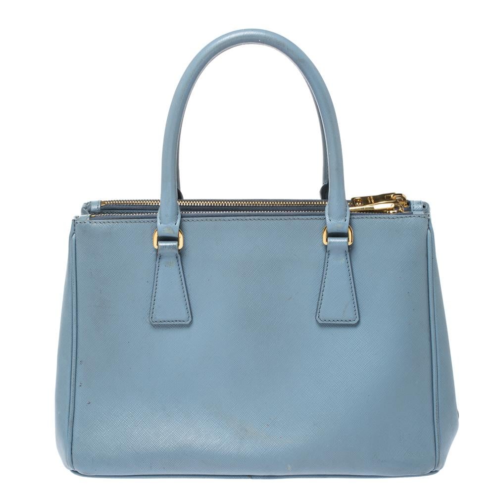 Prada Light Blue Saffiano Lux Leather Double Zip Tote at 1stDibs ...