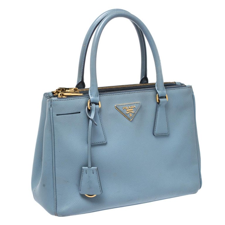 Prada Light Blue Saffiano Lux Leather Double Zip Tote at 1stDibs | light  blue prada purse