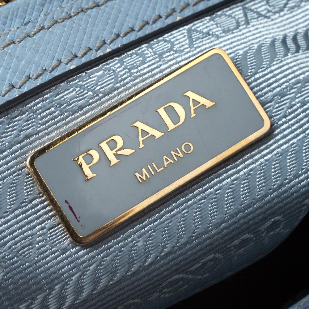 Prada Light Blue Saffiano Lux Leather Double Zip Tote 1