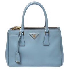 Prada Light Blue Saffiano Lux Leather Double Zip Tote