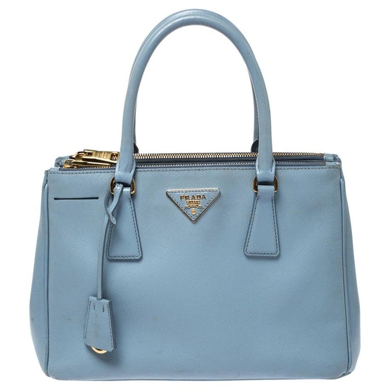 Prada Light Blue Saffiano Lux Leather Double Zip Tote at 1stDibs | light  blue prada purse