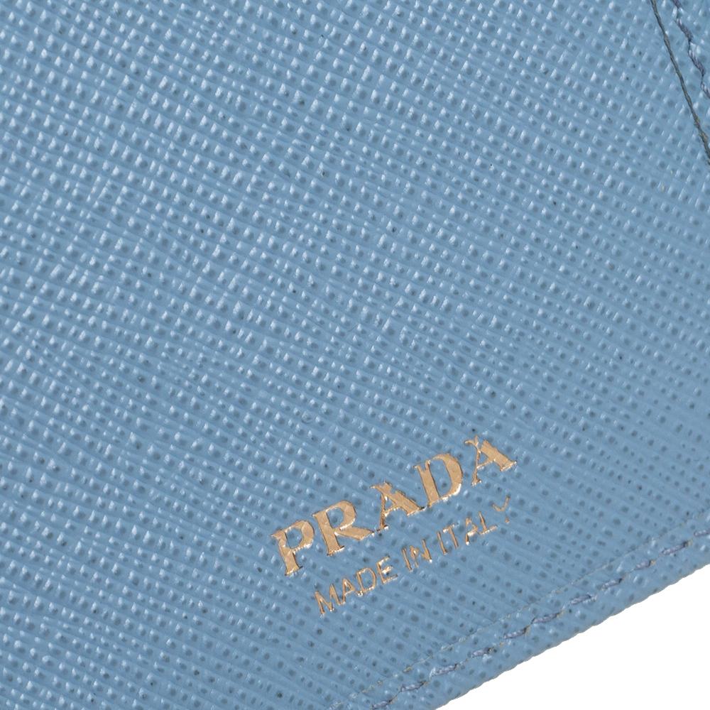 Prada Light Blue Saffiano Lux Leather Flap French Wallet In Good Condition In Dubai, Al Qouz 2